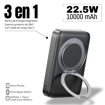 Banco de energía magnético 3 en 1 Inalámbrico de 10000 mAh
