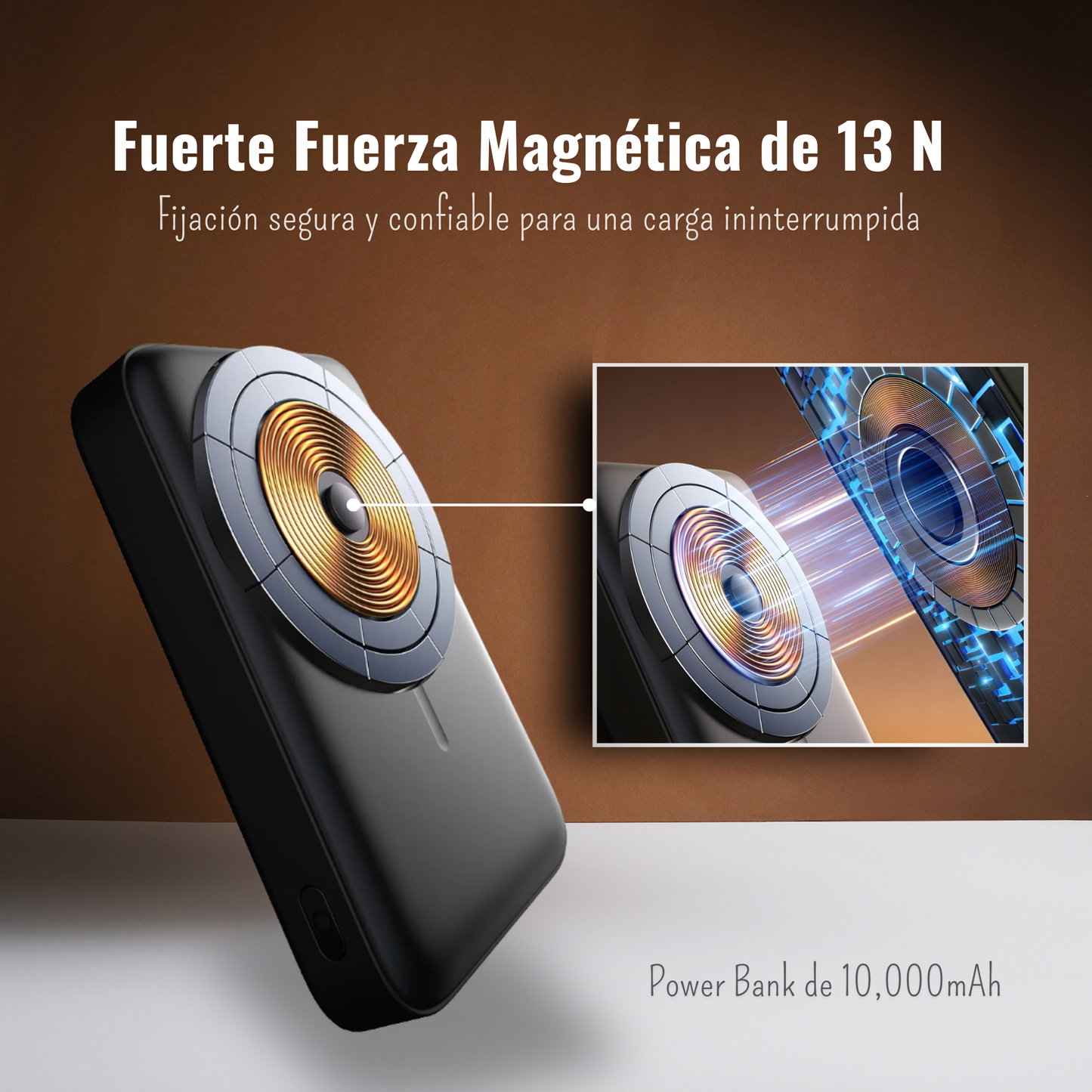 Banco de energía magnético 3 en 1 Inalámbrico de 10000 mAh